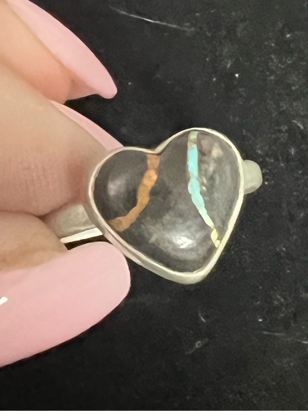925 STERLING SILVER BLACK JACK TURQUOISE HEART RING MATTE FINISH